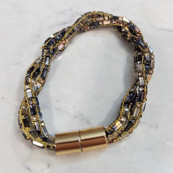 Sparkle Chunky Beaded Bracelet Gold Gray Black Magnetic Closure NEW - Picture 5 of 6